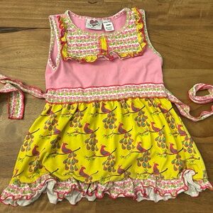 Ann Loren Pink & Yellow Floral and Peacock Print Sleeveless Tunic Size 4/5